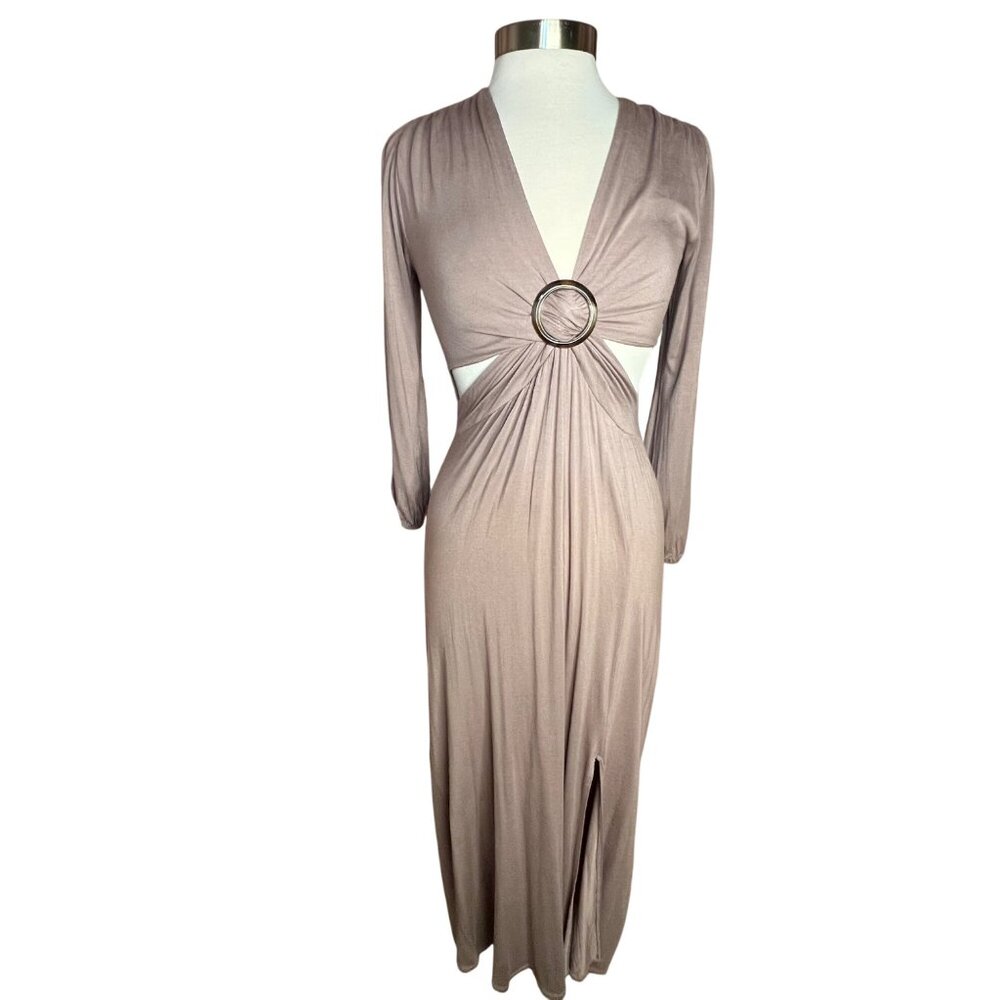2 Saints Plunging Mauve Size 00/S Sexy Maxi Dress Side Cutouts O-Ring Feminine